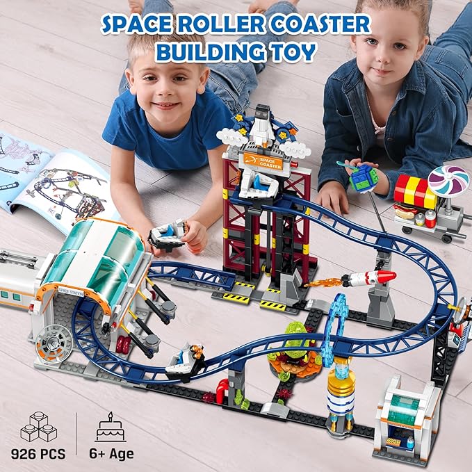 HOGOKIDS Space Roller Coaster Building Toy - 926PCS Coaster Building Set Features Lift Platform, Satellites, Rocket Buildable Space Rollercoaster Adventure Park for Adults Kids Girl Boy Ages 6-12 Year