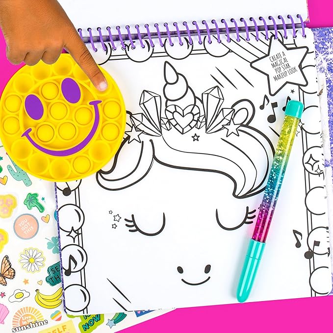 Just My Style Pop & Color Sketchbook, Creative Fidget Sketchbook and Pen Set, Great Weekend Activity, Includes Cute Puffy Stickers & Mindfulness Activity Book for Kids Ages 6, 7, 8, 9