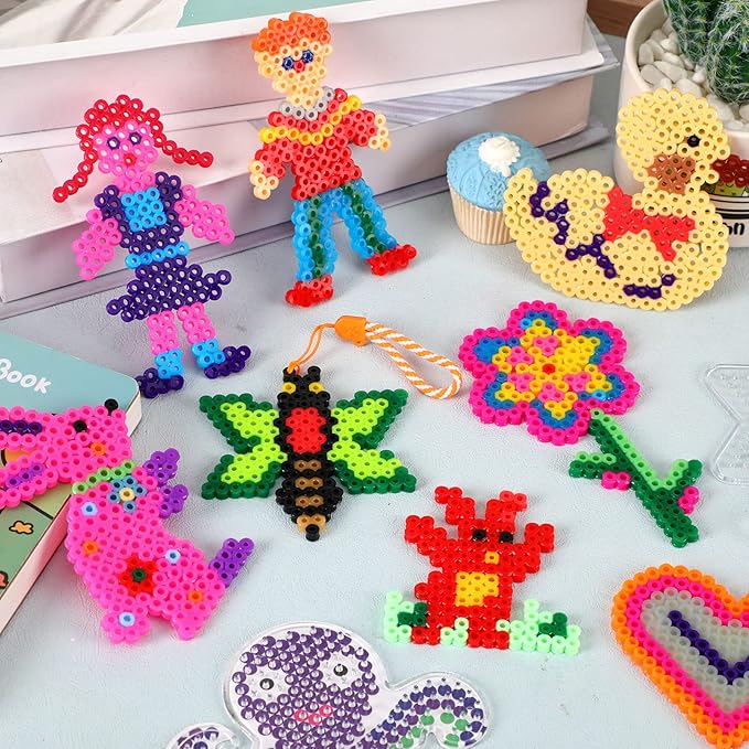20 Pieces 5mm Fuse Beads Pegboards Clear Animal Shape Plastic Pegboards Craft Tray with 20 Pieces Colorful Cards for Kids DIY Craft Beads