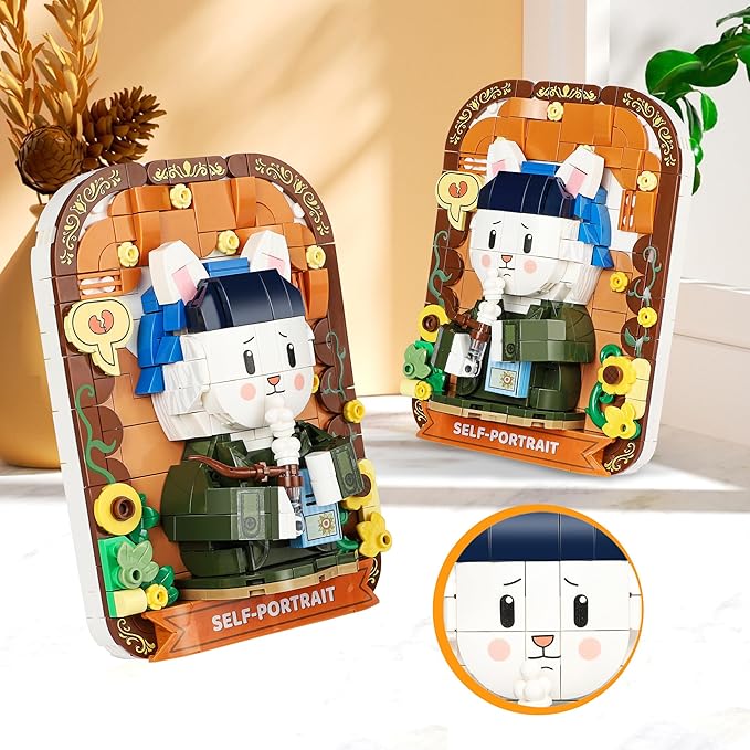 Cute 3D Painting Anime Toy Building Sets,Model Building Kits for Kids Adults,Rabbit self-Portrait Building Blocks Sets,Famous Art Sets Gifts for Kids(409 Pieces Bricks)