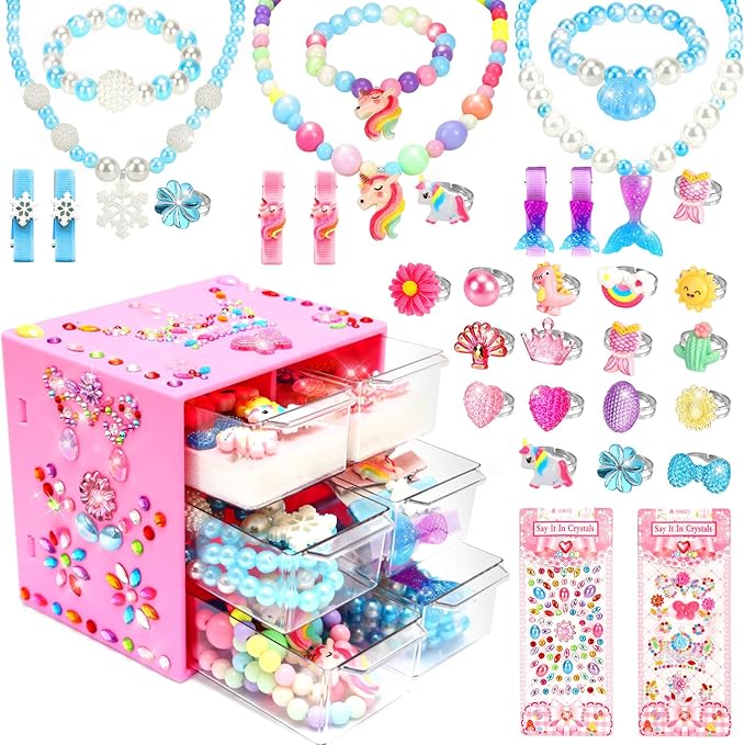 Jewelry Toys-for-Girls,Toddler Girls Toys Age 6-8,Lovely Rings Kids-Toys for 3 4 5 6 7 8 9 10 Year Old Girls,Play Jewelry Princess Toys for Dress Up,Easter Birthday Unicorns-Gifts-for-Girls