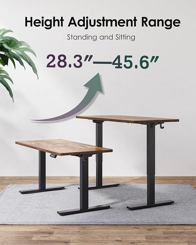 TIQLAB Electric Standing Desk, Adjustable Height Stand up Desk, 63 * 24 Inches Sit Stand Home Office Table with Splice Board, Rustic Brown