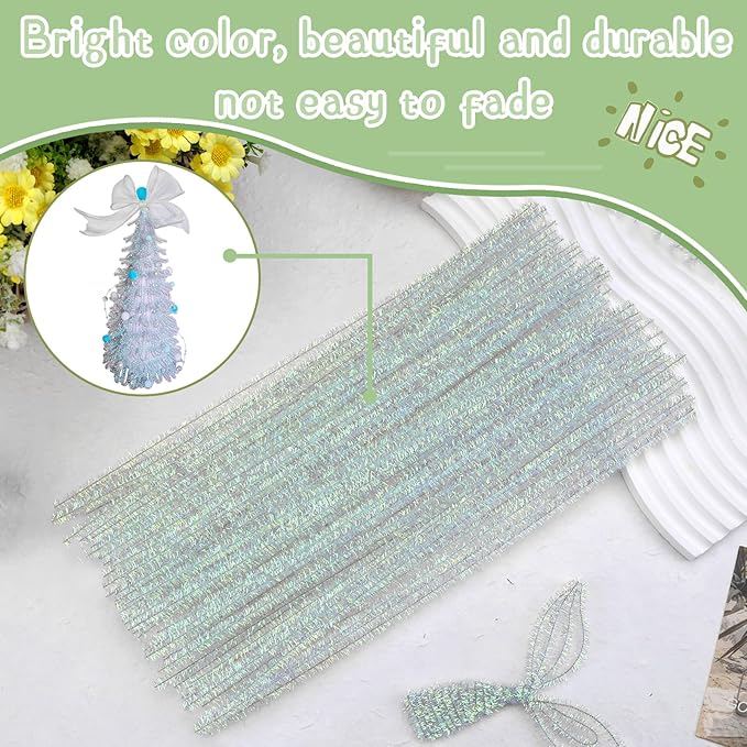 Hssugi Pipe Cleaners, 100PCS Christmas Pipe Cleaners Craft Supplies, Glitter Dazzling Color Pipe Cleaners Bulk Fuzzy Sticks for DIY Art and Craft Projects Home Decoration