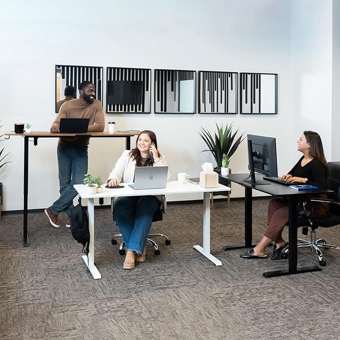 Veken 55 Inch, Height Adjustable Sit Stand Up, Wood Desktop, Work Home Office Computer PC Table, Tall Standup Workstation, Gaming Writing Study Bedroom Rising Desks, Black