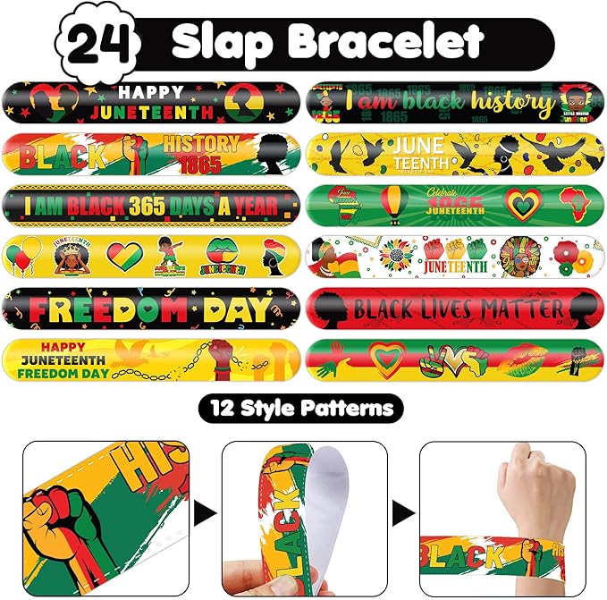 48 PCS Happy Juneteenth African Party Favors 24PCS Tattoos Stickers 24PCS Slap Bracelets Wristbands Perfect for Themed Birthday Baby Showers or Classroom Rewards Ideal Decor and Gifts for Adults