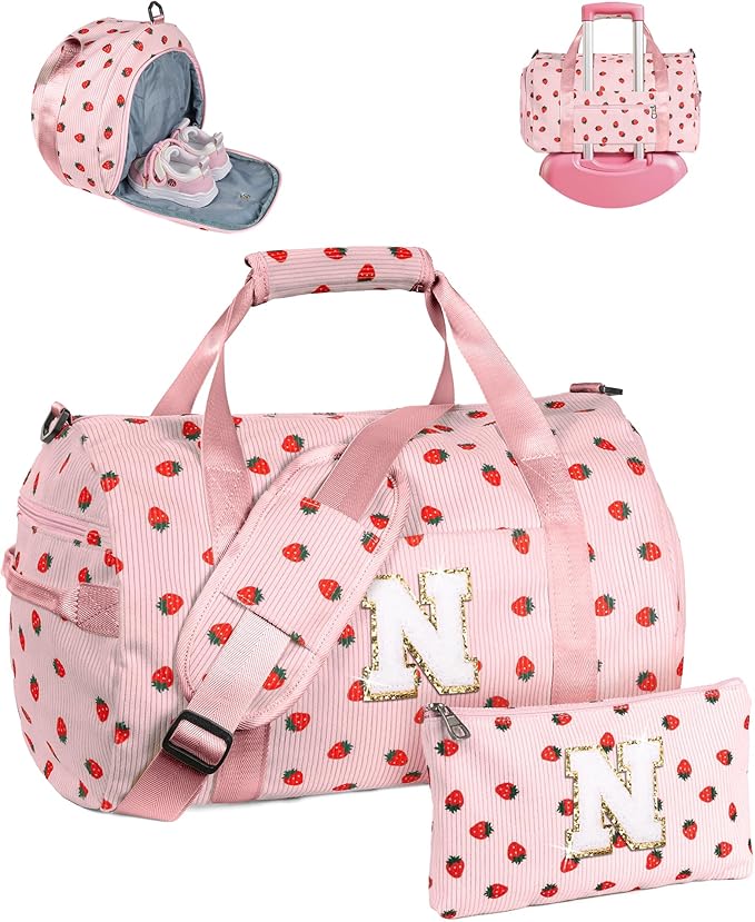 10 Year Old Girl Birthday Gifts, Girls Gym Bag, Kids Personalized Weekend Duffel Bags with Shoe Compartment, Initial Travel Tote with Makeup Bag, Gift for Grandkids (Letter N)