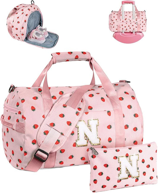 10 Year Old Girl Birthday Gifts, Girls Gym Bag, Kids Personalized Weekend Duffel Bags with Shoe Compartment, Initial Travel Tote with Makeup Bag, Gift for Grandkids (Letter N)