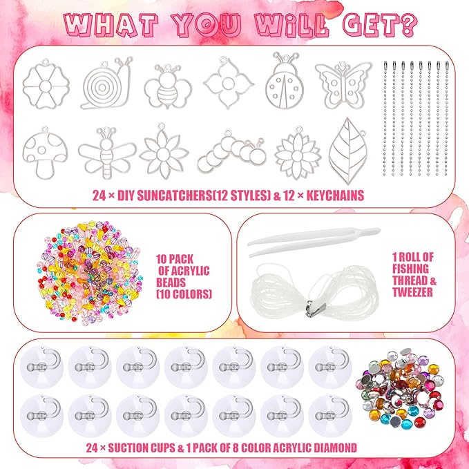 Leitee 24 Sets Spring Suncatchers Ornaments Decorations DIY Window Paint Art Suncatchers Kits Butterfly Flower Craft Hanging Snowflake Sun Catchers for Spring Summer Home Classroom Activities