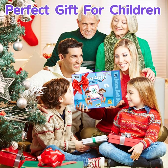 208 PCS Art Supplies,Drawing Art Kit Painting Art Set for Kids Girls Boys Artist, Gift Box with Trifold Easel, Includes Pastels, Crayons, Colored Pencils, Coloring Book, Scissors, Origami Paper 40 Sh.