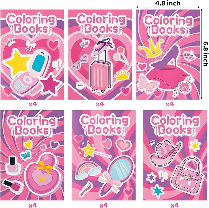BZaber Pink Girl Coloring Books - 24Pcs Pink Princess Coloring Book for Girls Kid Bulk Including Cosmetics Cute Queen Pink Y2k Dress Party Cowgirl Party Supplies Birthday Gift Goodie Bag Filler