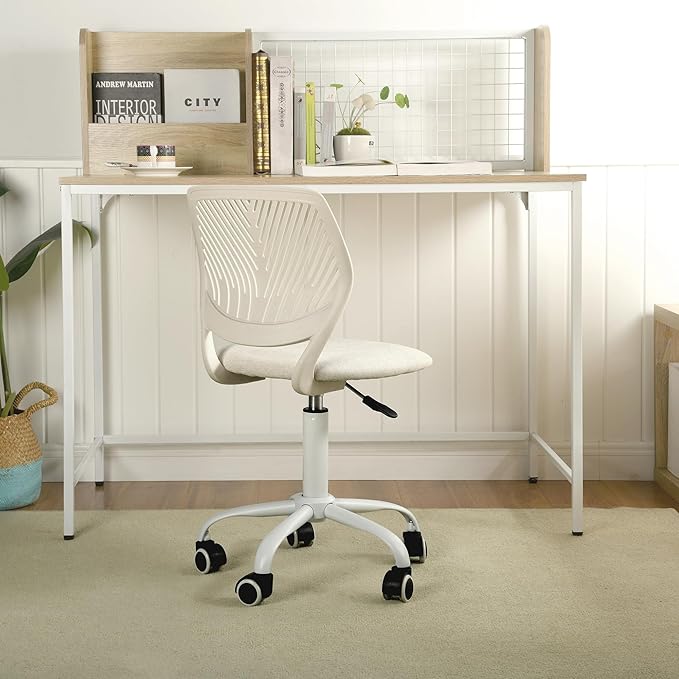 Homy Casa Armless Home Office Desk Chair, Colorful Task Chair with Soft Mesh Padded Cushion, Height Adjustable Swivel Study Computer Chair for for Girls Boys Teens (Beige, 1PC)