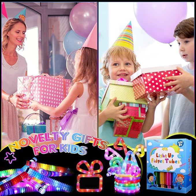 48 Pack Glow Sticks Goodie Bag Stuffers for Kids, New Year Decorations Birthday Valentines Day Gifts, Party Favors for Kids 4-8-12, Light Up Pop Tubes Glow Party Supplies Glow Bracelets Necklaces