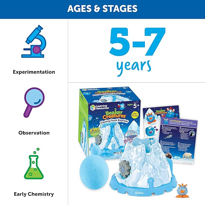 Learning Resources Beaker Creatures Fizzing Frost Reactor - 6 Pieces, Ages 5+ Volcano Science Kit for Kids, STEM Toys, Science Experiments for Kids