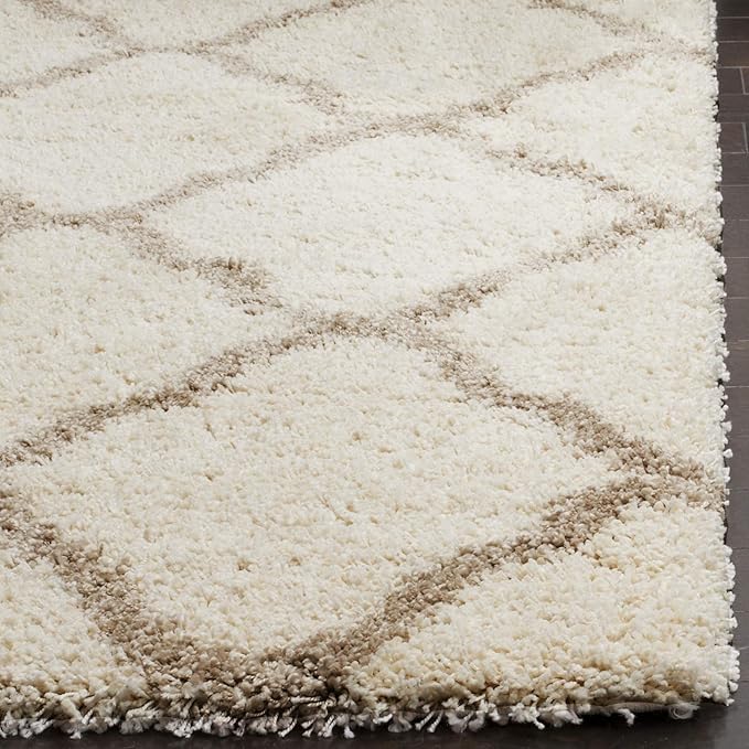 SAFAVIEH Hudson Shag Collection Runner Rug - 2'3" x 8', Ivory & Beige, Moroccan Trellis Design, Non-Shedding & Easy Care, 2-inch Thick Ideal for High Traffic Areas in Living Room, Bedroom (SGH283D)