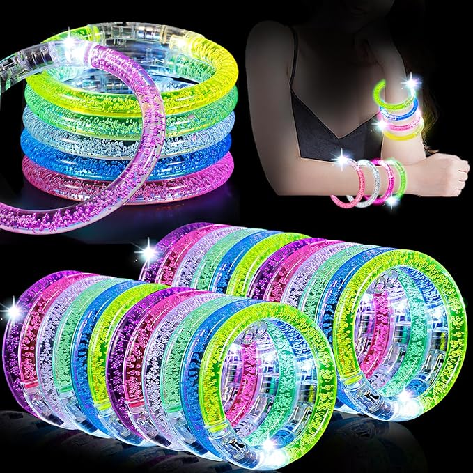 Jeffbaubl 30 Pcs LED Bracelets,6 Color Glow Sticks Bracelets,Light Up Bracelets,Glow Bracelets,Glow In The Dark Party Supplies for Kids Adults,Light Up Toys Gifts for Birthday Concert Carnival