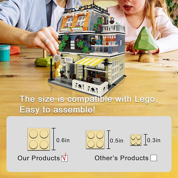 ENJBRICK Garden Hotel Assembly Square Building kit,Modular House Building Blocks Model Set for Teens and Adults.Collectible Display Toy Building Set 1316 PCS