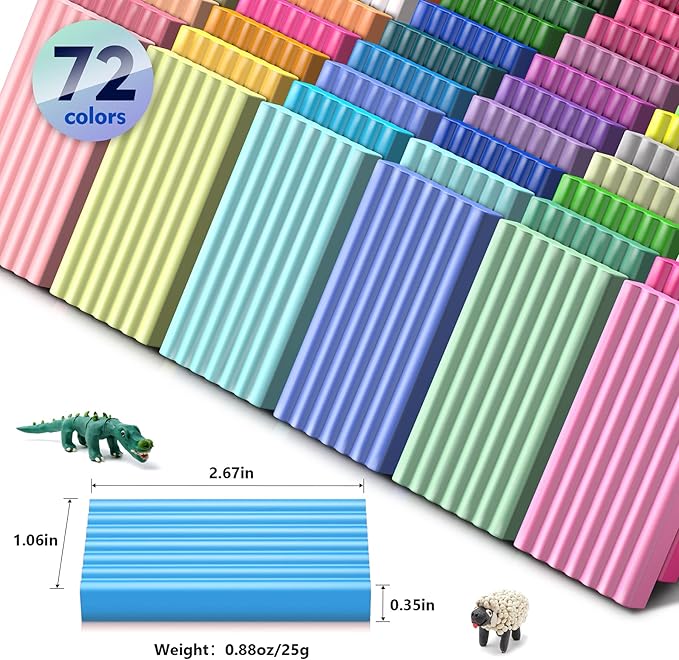 Aestd-ST Polymer Clay 72 Colors, Modeling Clay for Kids, Non-Sticky Oven Bake Clay with Sculpting Tools, Holiday Gift for Kids and Artists.