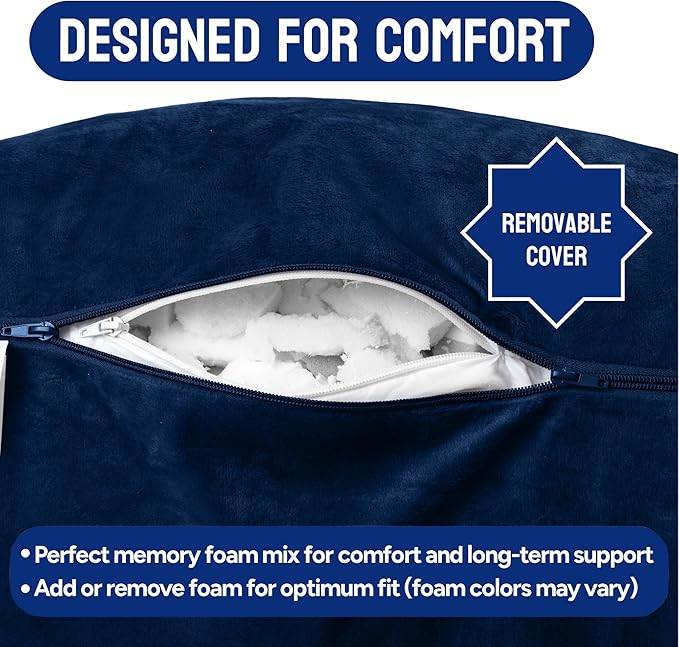 ComfortSpa Reading Pillow for Kids Teens Adult, Back Rest Pillow with Arms, Pockets, Washable Cover; Use as Back Pillow for Bed Sitting Up for Bedrest, Relief from GERD Heartburn (Standard Blue)