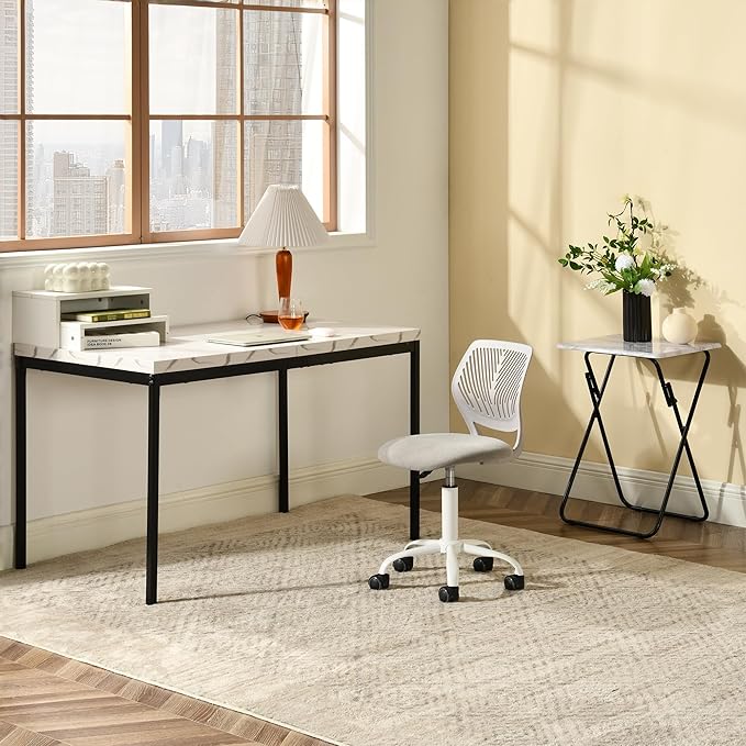 Homy Casa Armless Home Office Desk Chair, Colorful Task Chair with Soft Mesh Padded Cushion, Height Adjustable Swivel Study Computer Chair for for Girls Boys Teens (CO-Grey, 1PC)