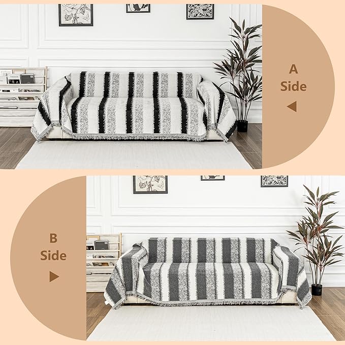 MYSKY HOME Sofa Covers for Sectional Sofa, Couch Cover for Dogs, Throw Couch Covers Loveseat Covers Futon Cover L Shaped Cover Washable Chenille Couch Protector, 71" x 102", Black Star Cluster