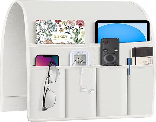 Joywell Remote Holder for Recliner Armchair Caddy Couch Armrest Non Slip Sofa Arm Chair Caddie with 6 Pocket for Magazine, Tablet, Phone, iPad, Think Linen, Off White
