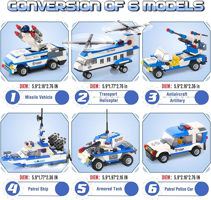 EP EXERCISE N PLAY 1169 Pieces Police Ship Building Blocks Kit with Cop Car Helicopter Patrol Boat for Boys and Girls Age 6-12