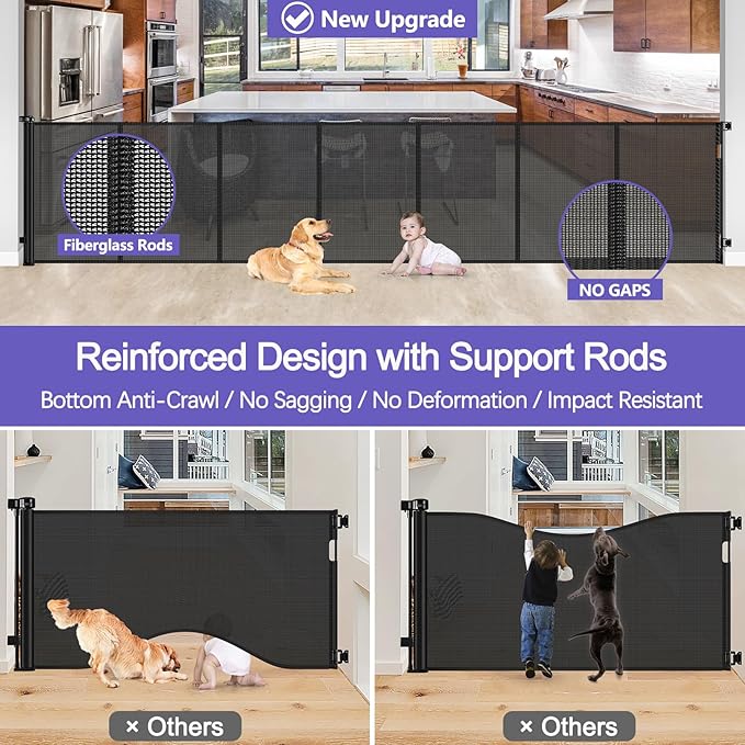 42 Inch Extra Tall Baby Gate 120 Inch Extra Wide Retractable Baby Gates for Large Openings, Upgraded Retractable Gate Keeps Pets from Getting Under Extra Tall Pet Gate, Indoor/Outdoor Long Baby Gate