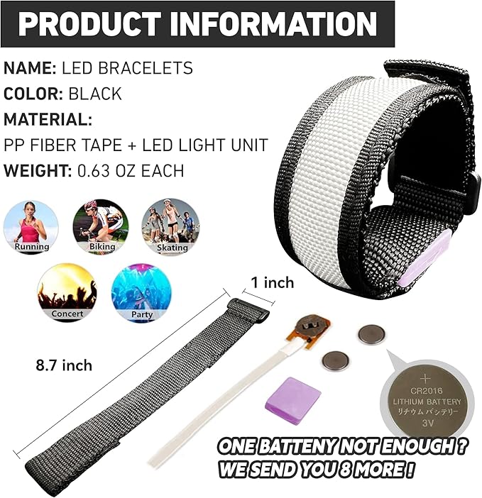 8 PCS LED Glow Bracelets, Light Up Wristbands - Halloween Glow in The Dark Party Bracelets Favors Supplies for Christmas, Concerts, Festivals, Game Prizes, Sports, Rave Accessories（Black-CS）