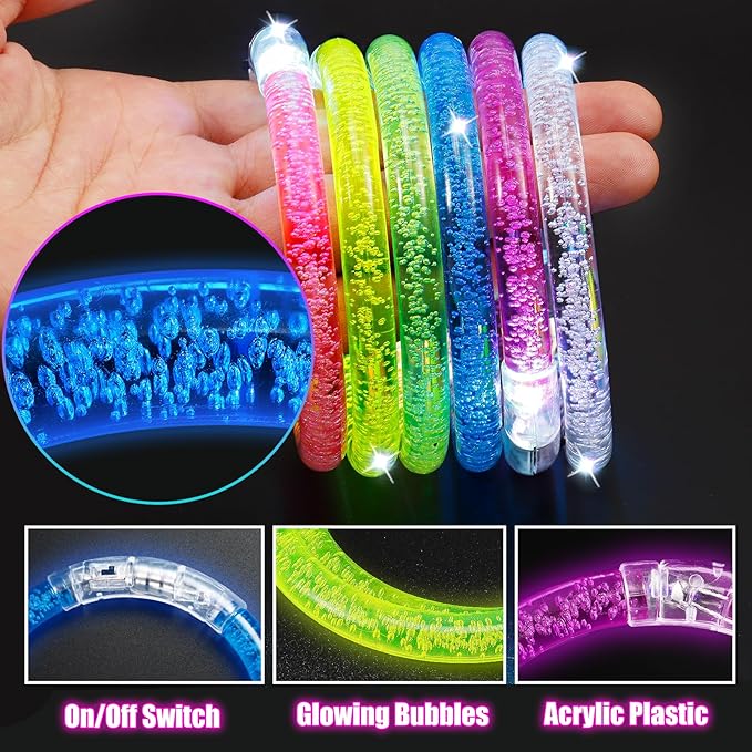 Jeffbaubl 30 Pcs LED Bracelets,6 Color Glow Sticks Bracelets,Light Up Bracelets,Glow Bracelets,Glow In The Dark Party Supplies for Kids Adults,Light Up Toys Gifts for Birthday Concert Carnival