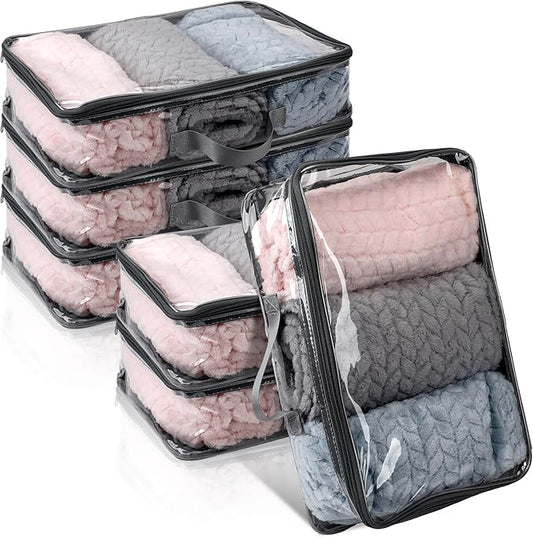 6 Pieces Large Clear Travel Packing Cube Clear Vinyl Zippered Storage Bags See Through Moving Bag PVC Multipurpose Pouch with Handle for Suitcase Shirts Dress Storage (Gray, 15.8 x 10.2 x 3.9 Inch)