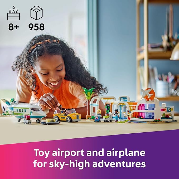 LEGO Friends Heartlake City Airport and Airplane Toy Building Set - Pretend Play for Kids, Girls and Boys, Ages 8+ - with 7 Minidolls, Taxi, Dog Figure and More - Gift Idea for Birthday - 42656