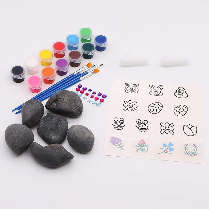 JOYIN 48 PCS Easter Craft Kit Easter Assorted DIY Painting Kit Includes Rocks, Scratch Art Masks, Wooden Eggs and Magnets for Kids Creativity Easter Basket Stuffers, Easter Party Favor, Easter Events