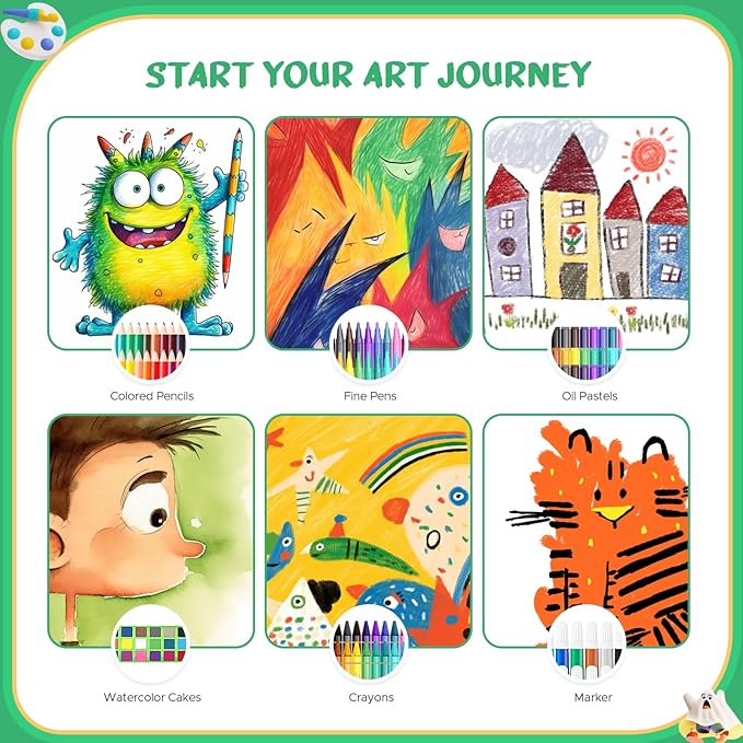 homicozy Art Supplies for Kids Ages 4-12,Dinosaur Drawing Sets Art Case,Coloring Kits with Double Sided Trifold Easel,Crayon,Colored Pencil,Marker,Coloring Book,Drawing Stuffs Gifts for Boys Age 4-6-8