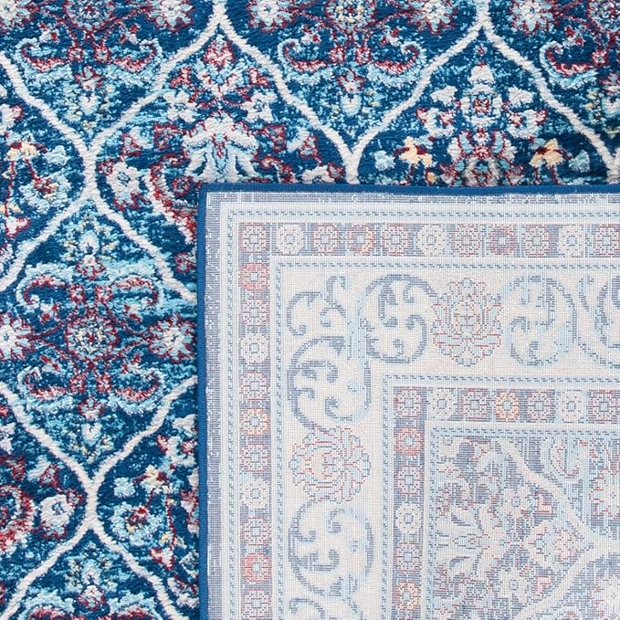 SAFAVIEH Brentwood Collection 3' x 5' Navy / Red BNT870N Oriental Damask Trellis Non-Shedding Living Room Bedroom Accent Rug
