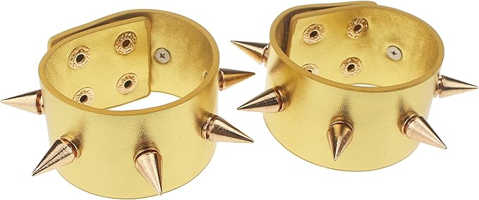 Coolcoco Gold Metal Spike Cuffs Leather Bracelet for Women Girl Cosplay (2 Pieces/Set)