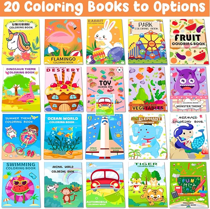 20 Pack Coloring Books for Kids with 20 Stacking Crayons Set Mini Coloring Books Bulk for Kids Ages 2-4-8-12 Small Activity Books For Birthday Party Favors Gifts Goodie Bags Stuffers Classroom