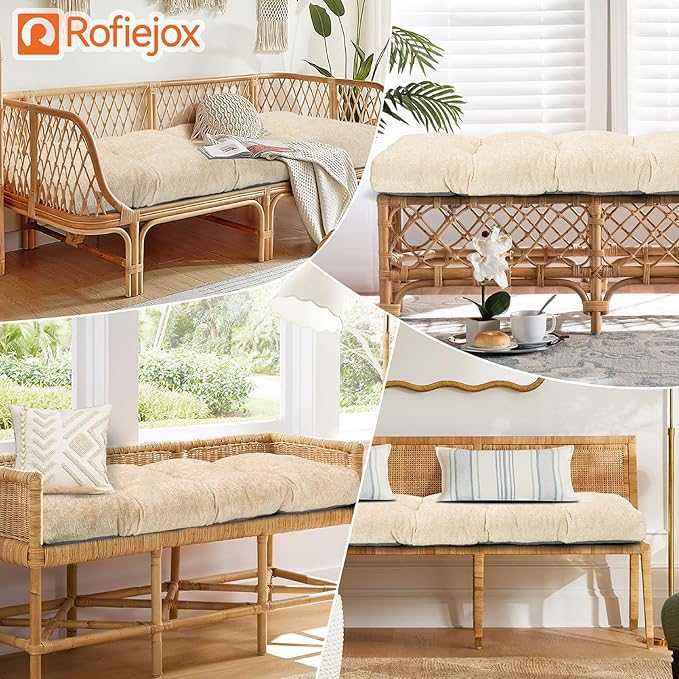 Bench Cushion 36 Inch - Luxury Chenille, High-Density Memory Foam, Non-Slip Bottom, Soft Durable Indoor Tufted Long Seat Cushion for Window Garden Furniture (Ivory, 36x14x4 Inch)