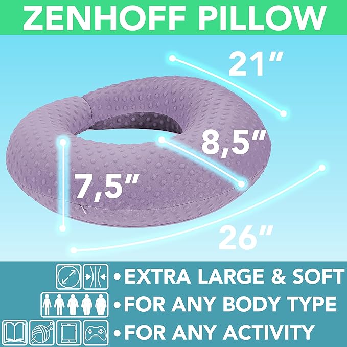 ZENHOFF Reading, Relax & Gaming Support Pillow for Couch – Soft Arm Cushion for Teens, Women & Adults – Perfect for Casual Gaming, Reading, Tablet Use & TV Watching (2 Covers, Purple+Grey)
