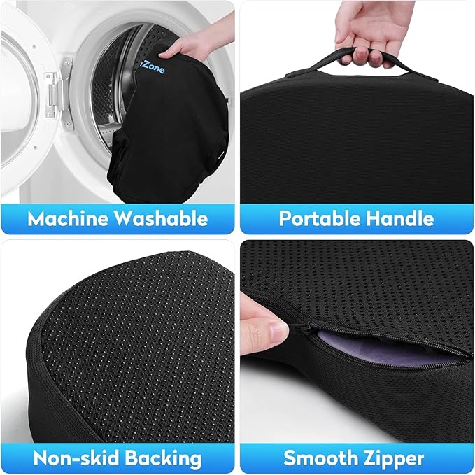 XXLSeat Cushion Office Car Seat Cushion, Memory Foam Cushion for Office Chair, Car Seat, Airplane, Bleacher Non-Slip Chair Pad, Butt Pillow for Desk, Wheelchair, Car (Black)
