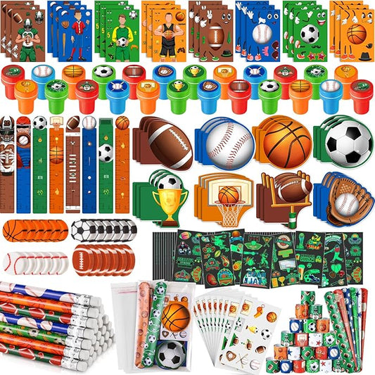 BenLouis 240Pcs Sports Party Favors Football Basketball Soccer Baseball Pencils Stickers School Stationery Bulk for Kids Sports Party Team Gift Fillers School Classroom games Rewards Supplies