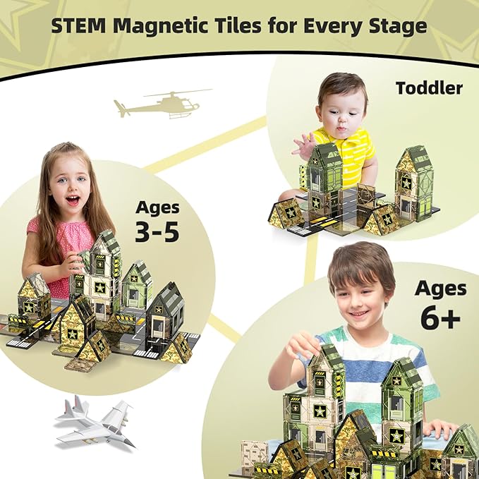 GobiDex 100 PCS Magnetic Tiles Army Toys for Boys, Magnetic Building Blocks Army Men Playset, STEM Learning Construction Toys for Toddlers Kids Ages 3-5 4-8, Birthday Gifts for Boys Girls 3+ Years Old