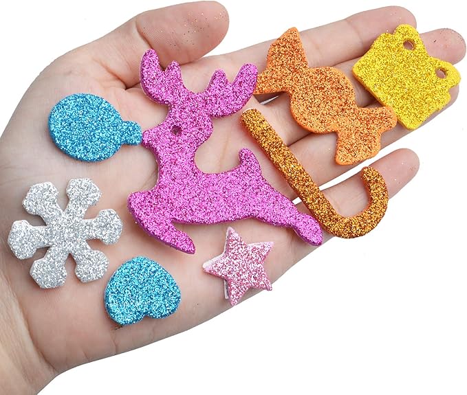Foam Christmas Stickers,100pcs Glitter Self-Adhesive EVA Stickers Xmas Snowman Snowflake Cake Tree Gift Sugar Foam Stickers for Classroom Decorations Crafts DIY Scrapbooking Card