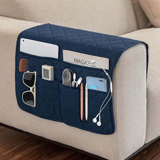 Remote Control Holder for Recliner,Armchair Caddy,Non Slip Sofa Armrest Storage Organizer for Recliner Couch with 6 Pockets for TV Remote,Cell Phone,Magazine (Navy)