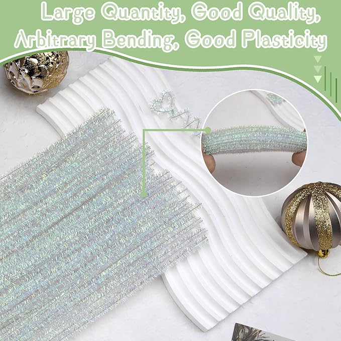 Hssugi Pipe Cleaners, 100PCS Christmas Pipe Cleaners Craft Supplies, Glitter Dazzling Color Pipe Cleaners Bulk Fuzzy Sticks for DIY Art and Craft Projects Home Decoration