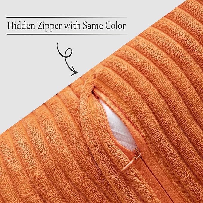 MIULEE Orange Decorative Throw Pillow Covers for Couch Bed Livingroom 16x16 Inch Set of 2 Boho Accent Throw Pllows Broadside Striped Patchwork Soft Corduroy Pillowcases