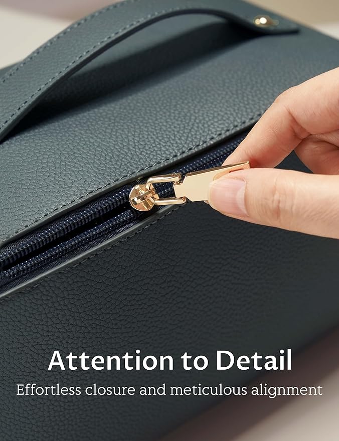 Yarnic Green Travel Makeup Bag Pouch Cosmetic Bag, Large Capacity Toiletry Bag for Women, Portable Pouch Cute Make Up Organizer with Divider and Handle, PU Leather (Gray Green)