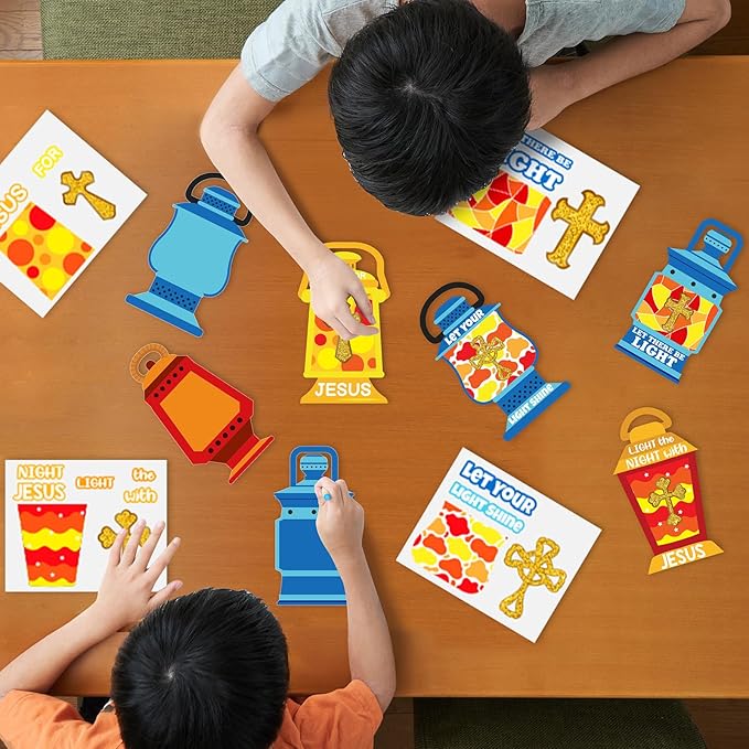 30 Sets Christian Crafts Jesus is The Lights Craft Stickers Bulk Bible Verse Religious Crafts for Kids Cross Ornaments DIY Oil Lamp Craft Kit for Sunday School Classroom Home Art and Craft