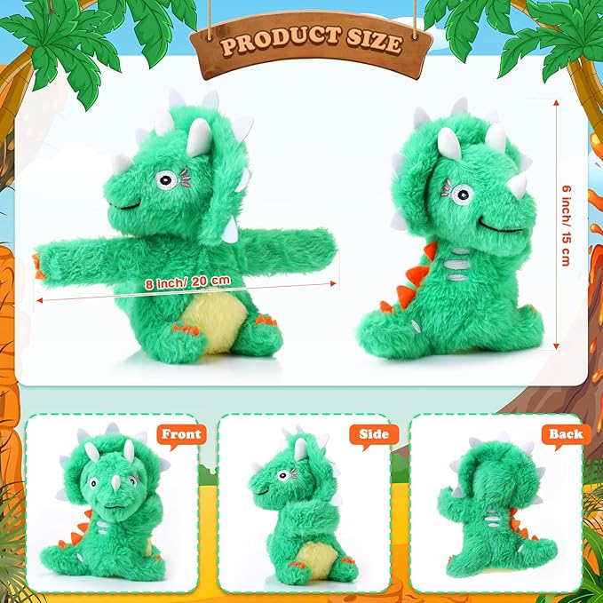 4 Pcs Huggers Butterfly Dinosaur Stuffed Animal Slap Bracelets for Kids, 8 Inch Plush Animal Wrist Cute Snap Bracelets in Bulk for Boys and Girls Birthday Gifts Party Favors(Dinosaur)