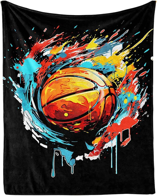 Basketball Throw Blanket - Soft Flannel Sports Basketball Blankets for Teens Adults Women Men Basketball Lovers - Warm Basketball Throw Blankets for All Season Lap, Chair, Sofa, Couch, Bed - 80"x60"