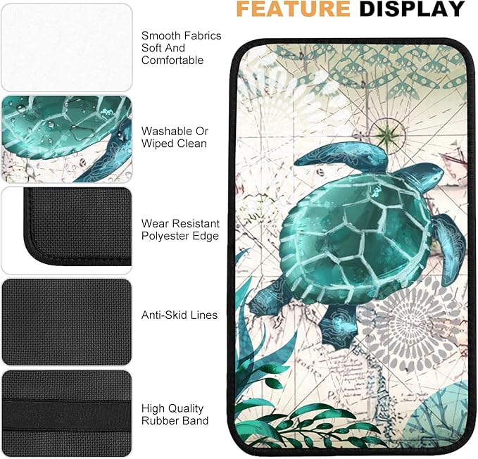 Adastrah Universal Car Center Console Cushion Pad,Sea Turtle 2 Car Armrest Pad Car Armrest Seat Box Cover Protector for Most Vehicle, SUV, Truck, Car